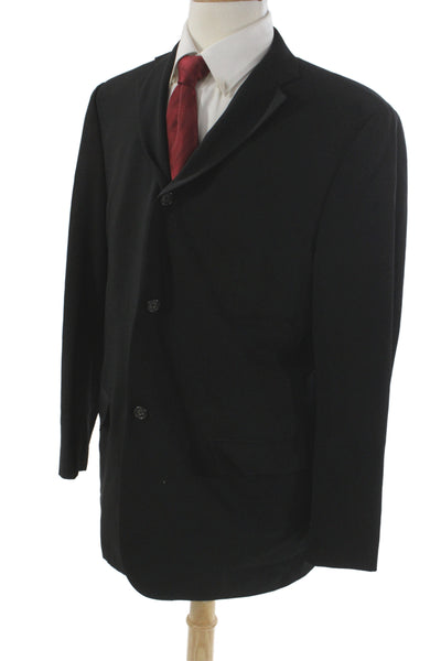 Jil Sander Mens Black Virgin Wool Blazer Collared Button Long Sleeve Size 52