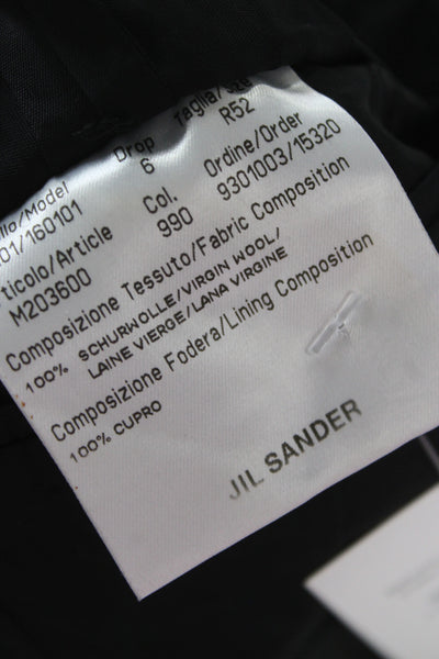 Jil Sander Mens Black Virgin Wool Blazer Collared Button Long Sleeve Size 52