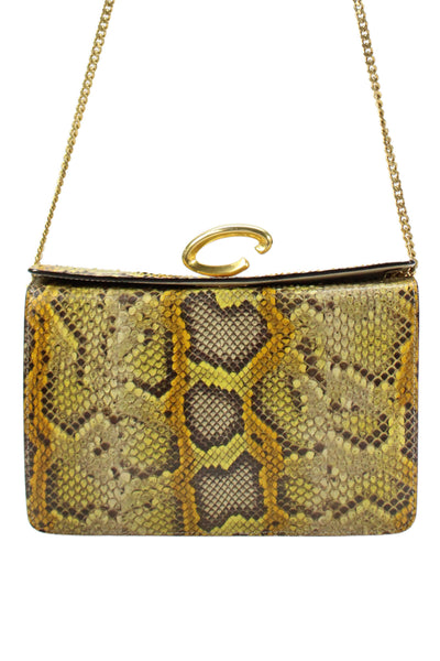 Oscar de la Renta Womens Snakeskin Crossbody Shoulder Handbag Brown Orange