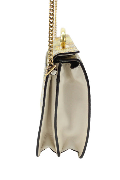 Oscar de la Renta Womens Snakeskin Crossbody Shoulder Handbag Brown Orange