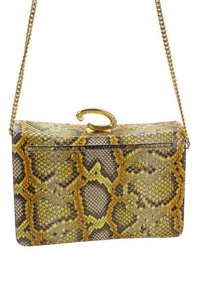 Oscar de la Renta Womens Snakeskin Crossbody Shoulder Handbag Brown Orange