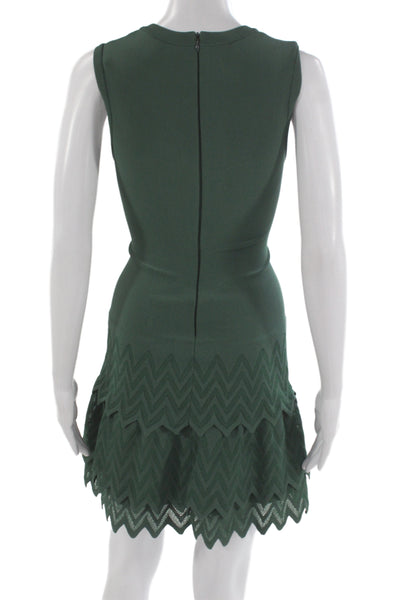 Alaia Women Fit & Flare V-Neck Sleeveless Green Geometric Sweater Dress Size 36