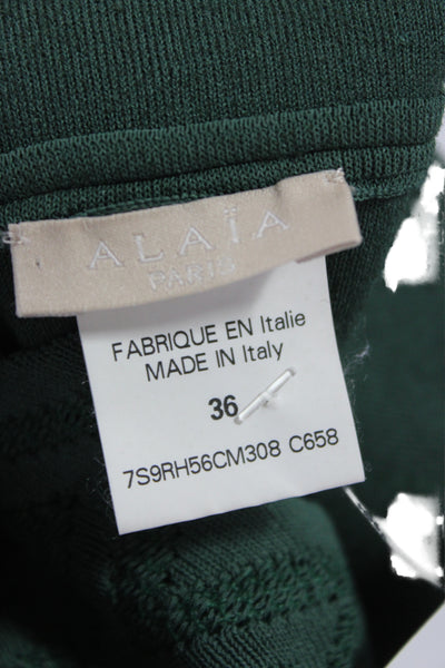 Alaia Women Fit & Flare V-Neck Sleeveless Green Geometric Sweater Dress Size 36