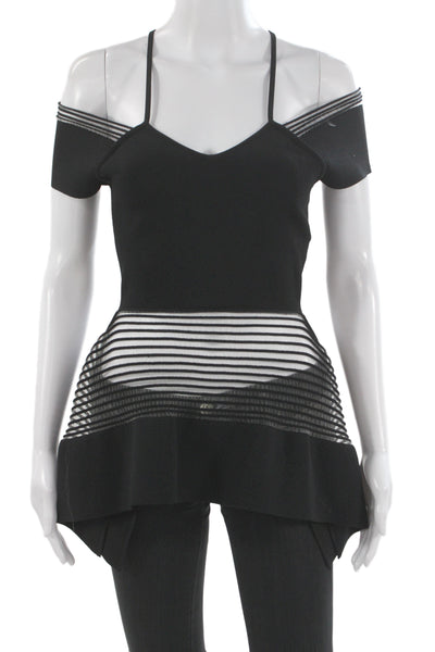 Roland Mouret Women Sleeveless V Neck Striped Black Top Size XS