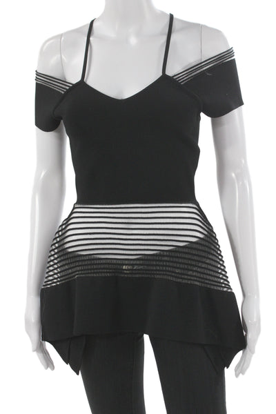Roland Mouret Women Sleeveless V Neck Striped Black Top Size XS