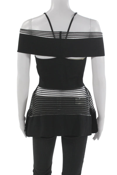 Roland Mouret Women Sleeveless V Neck Striped Black Top Size XS