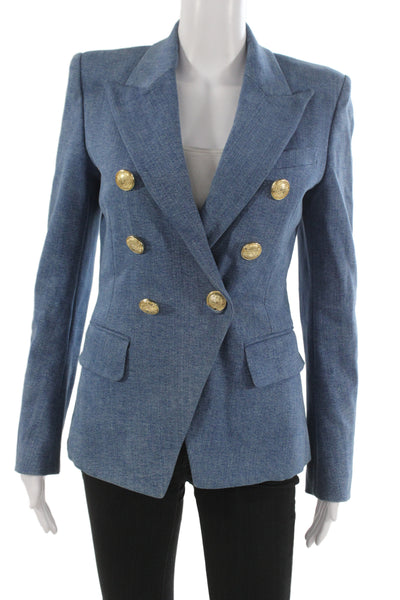 Balmain Womens Blue Military Jacket Button Collared Size 38