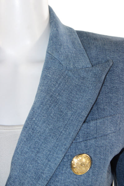 Balmain Womens Blue Military Jacket Button Collared Size 38