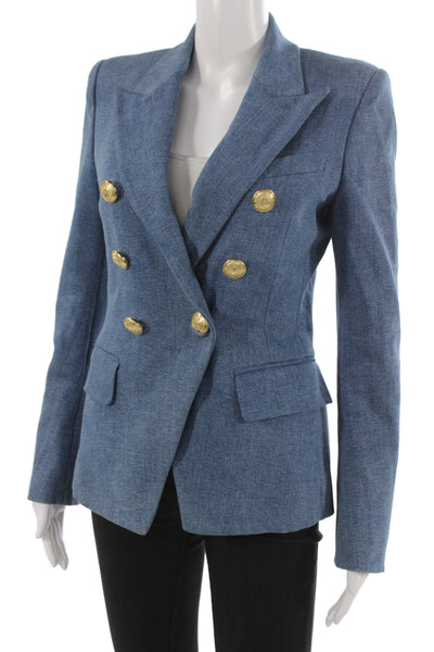 Balmain Womens Blue Military Jacket Button Collared Size 38