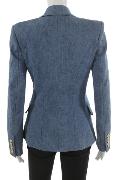 Balmain Womens Blue Military Jacket Button Collared Size 38