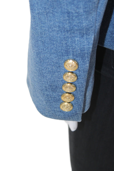 Balmain Womens Blue Military Jacket Button Collared Size 38