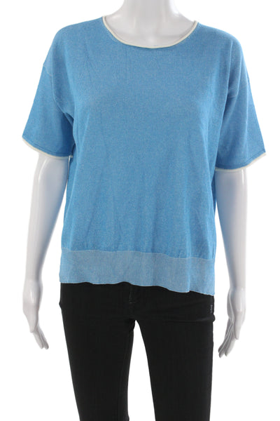 Bruno Manetti Women Basic Blue T-Shirt Round Neck Short Sleeve Size 40