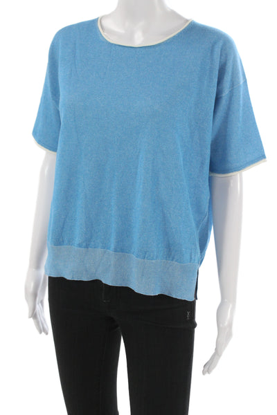 Bruno Manetti Women Basic Blue T-Shirt Round Neck Short Sleeve Size 40