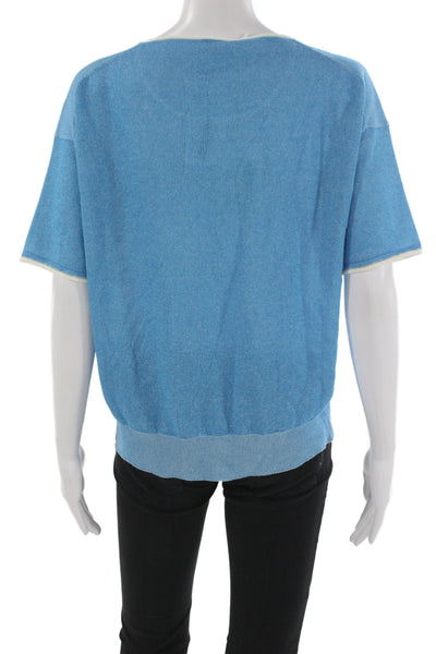 Bruno Manetti Women Basic Blue T-Shirt Round Neck Short Sleeve Size 40