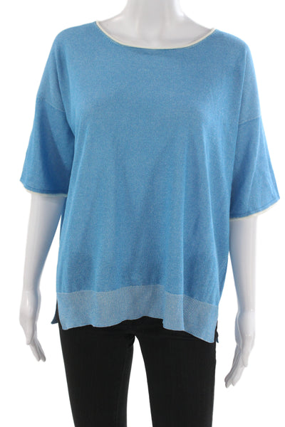 Bruno Manetti Women Blue Basic Round Neck Short Sleeve Blouse Size 46