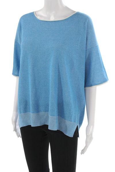Bruno Manetti Women Blue Basic Round Neck Short Sleeve Blouse Size 46