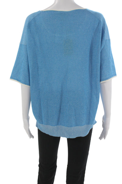 Bruno Manetti Women Blue Basic Round Neck Short Sleeve Blouse Size 46
