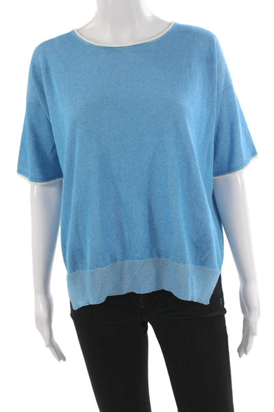 Bruno Manetti Womens Short Sleeve Round Neck Top Light Blue Size 42