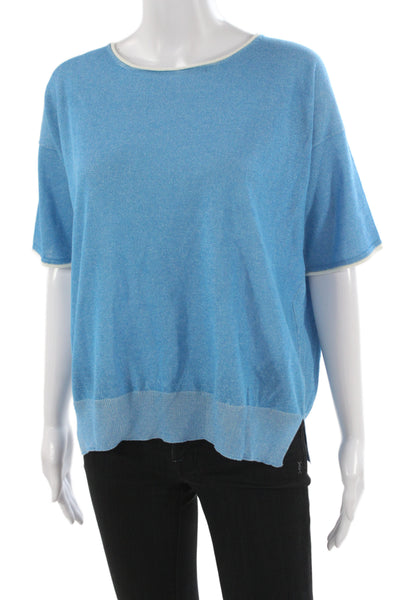 Bruno Manetti Womens Short Sleeve Round Neck Top Light Blue Size 42