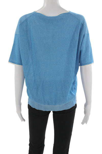 Bruno Manetti Womens Short Sleeve Round Neck Top Light Blue Size 42