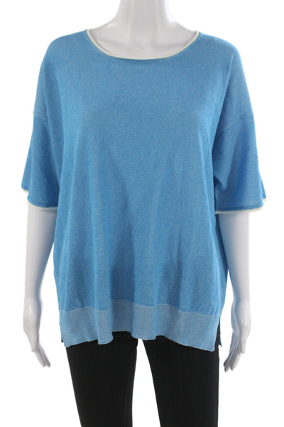Bruno Manetti Womens Tunic Top Blue Short Sleeve Round Neck Size 48