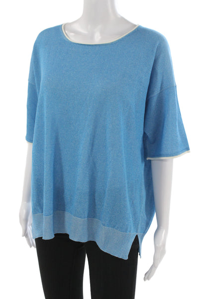 Bruno Manetti Womens Tunic Top Blue Short Sleeve Round Neck Size 48