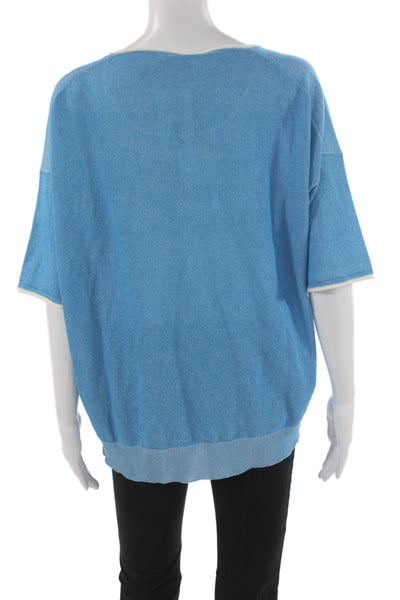 Bruno Manetti Womens Tunic Top Blue Short Sleeve Round Neck Size 48