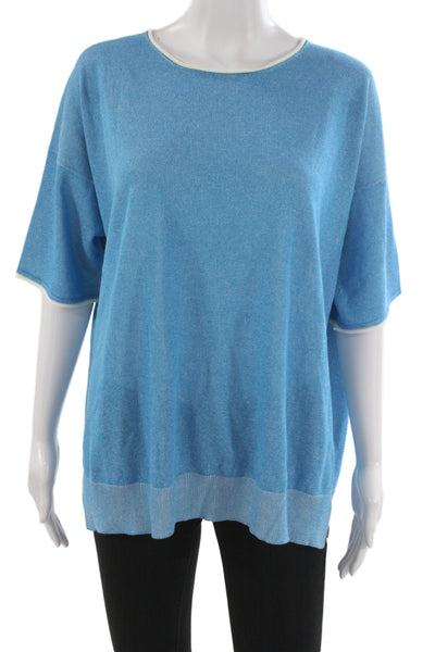 Bruno Manetti Women Basic Tunic Short Sleeve Round Neck Blue Size 50