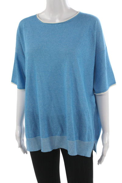 Bruno Manetti Women Basic Tunic Short Sleeve Round Neck Blue Size 50