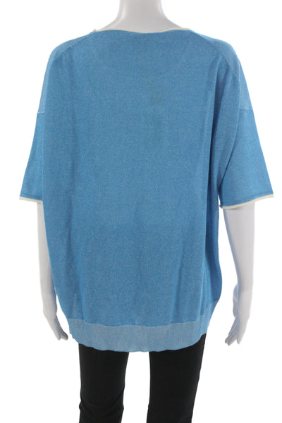 Bruno Manetti Women Basic Tunic Short Sleeve Round Neck Blue Size 50