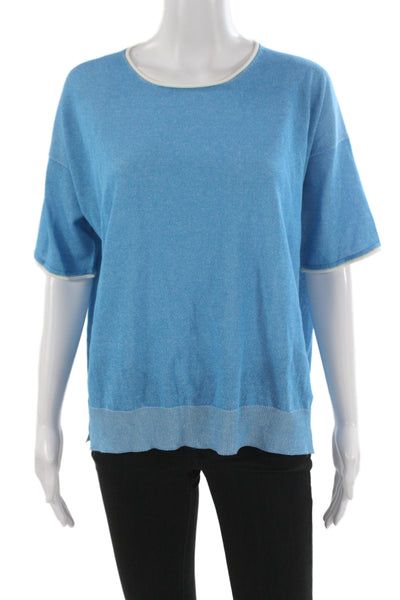Bruno Manetti Womens Blue Basic T-Shirt Round Neck Short Sleeve Size 44