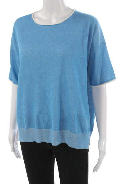 Bruno Manetti Womens Blue Basic T-Shirt Round Neck Short Sleeve Size 44