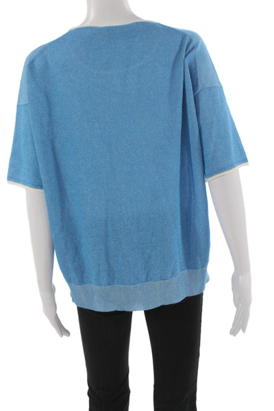 Bruno Manetti Womens Blue Basic T-Shirt Round Neck Short Sleeve Size 44