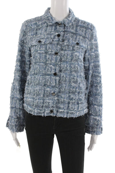 Picadilly Women Collared Check Button Jacket Blue Long Sleeve Polyester Size S