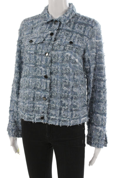 Picadilly Women Collared Check Button Jacket Blue Long Sleeve Polyester Size S