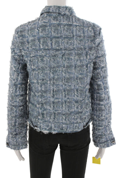 Picadilly Women Collared Check Button Jacket Blue Long Sleeve Polyester Size S