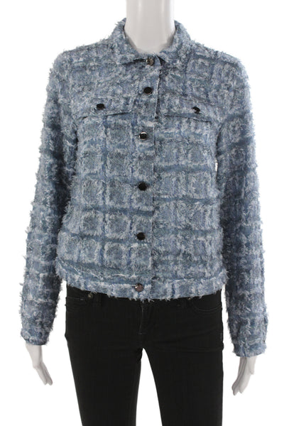 Picadilly Women Blue Check Collared Button Polyester Jacket Long Sleeve Size XS