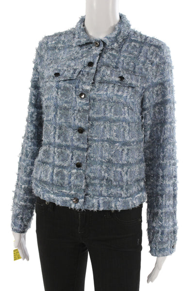 Picadilly Women Blue Check Collared Button Polyester Jacket Long Sleeve Size XS