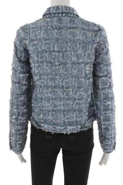 Picadilly Women Blue Check Collared Button Polyester Jacket Long Sleeve Size XS