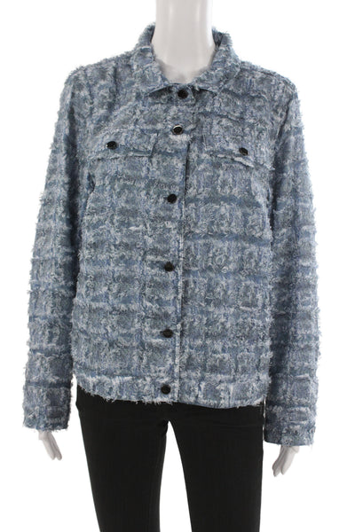 Picadilly Womens Blue Check Collared Button Polyester Jacket Long Sleeve Size XL