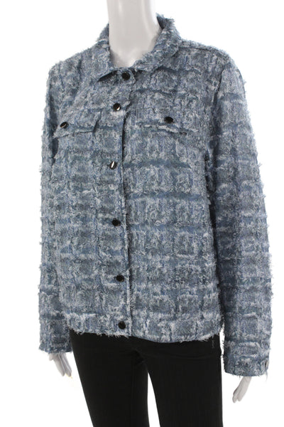 Picadilly Womens Blue Check Collared Button Polyester Jacket Long Sleeve Size XL