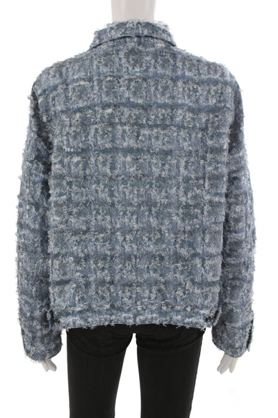 Picadilly Womens Blue Check Collared Button Polyester Jacket Long Sleeve Size XL