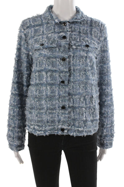 Picadilly Women Jacket Blue Check Collared Long Sleeve 100% Polyester Size M