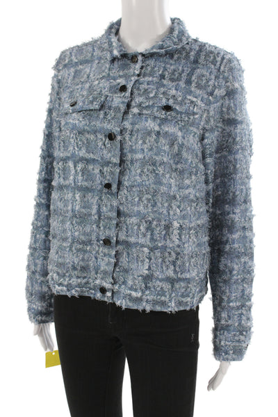 Picadilly Women Jacket Blue Check Collared Long Sleeve 100% Polyester Size M