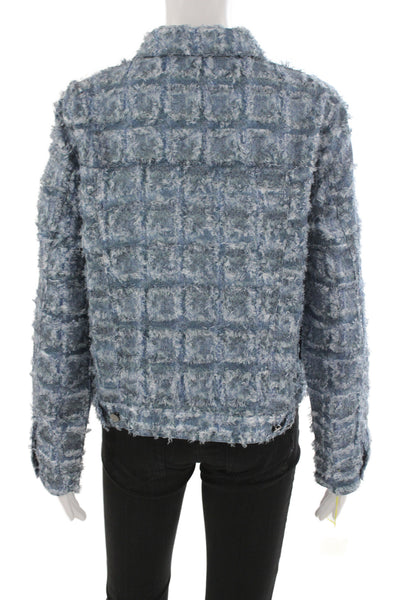 Picadilly Women Jacket Blue Check Collared Long Sleeve 100% Polyester Size M