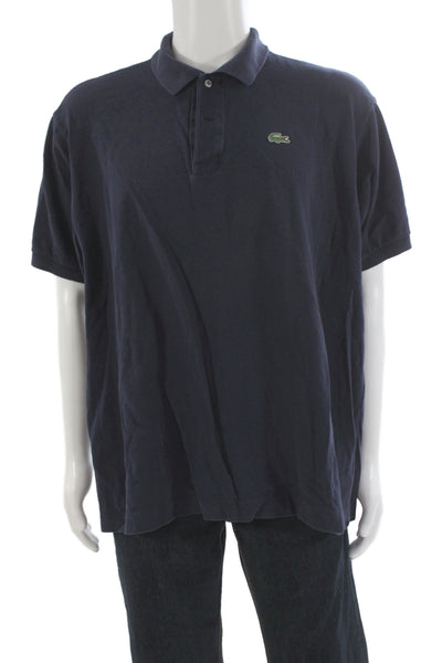 Lacoste Mens Short Sleeve Collared Knit Polo Shirt Navy Blue Cotton Size 9