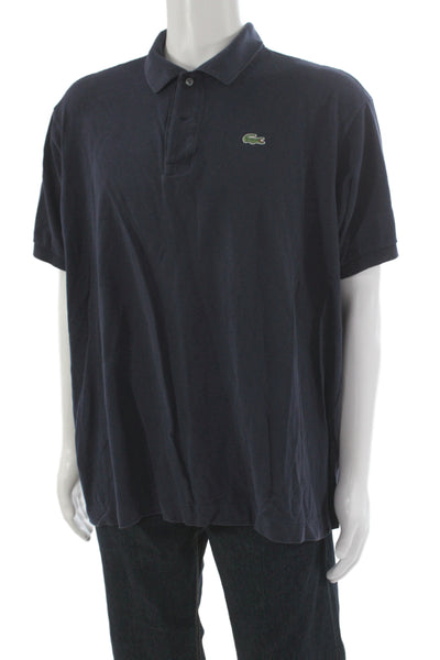 Lacoste Mens Short Sleeve Collared Knit Polo Shirt Navy Blue Cotton Size 9