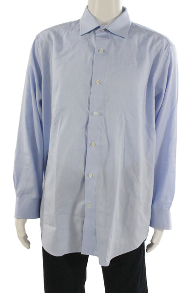 Saks Fifth Avenue Mens Point Collar Dress Shirt Light Blue Cotton Size 17.5