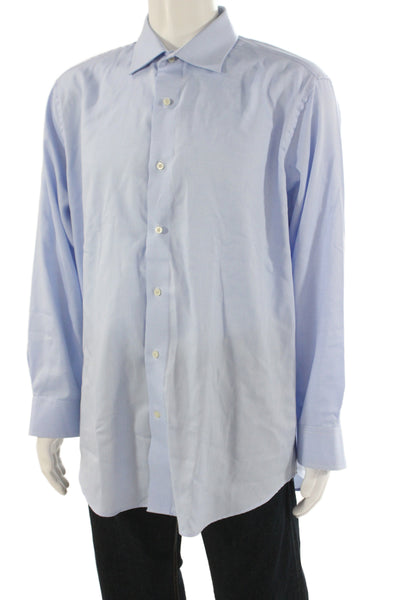 Saks Fifth Avenue Mens Point Collar Dress Shirt Light Blue Cotton Size 17.5
