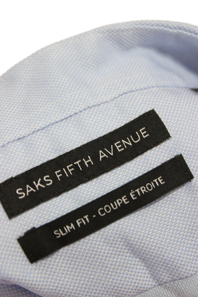 Saks Fifth Avenue Mens Point Collar Dress Shirt Light Blue Cotton Size 17.5